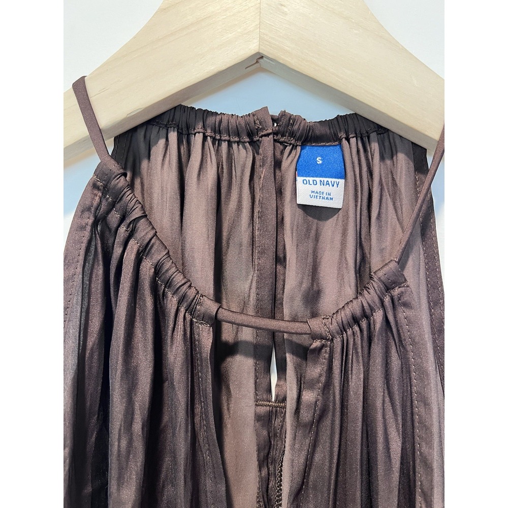 NWT Satin Old Navy Chocolate Brown Halter‎ Peplum Top Blouse Size Small - Picture 5 of 7